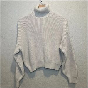 Brandy Melville Cream Turtleneck Cropped Oversized Sweater OS Comfy Slouchy
